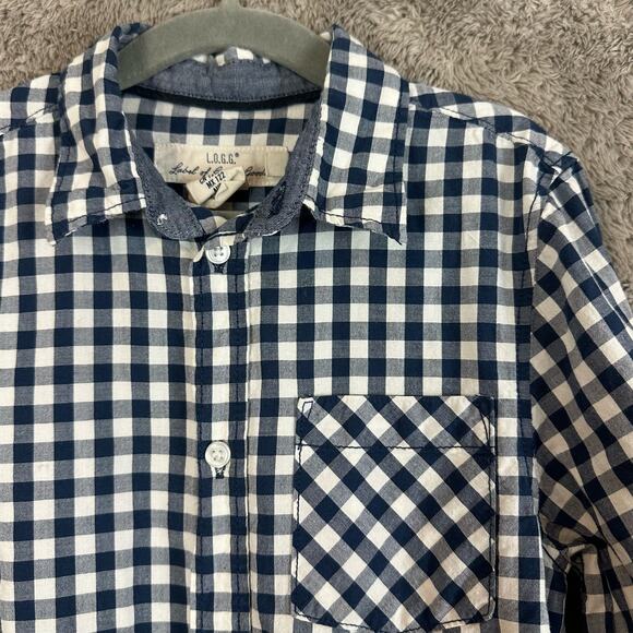 H&M Blue White Gingham Check Button Down Shirt Boys Size 6 6X - Picture 3 of 7